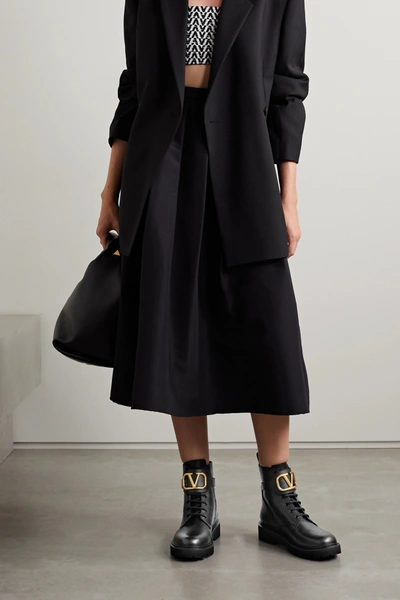 Valentino Go Logo Embellished Leather Ankle Boots In Black