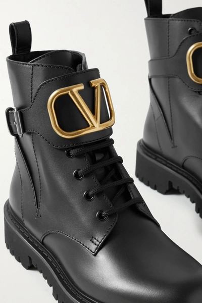Valentino Go Logo Embellished Leather Ankle Boots In Black