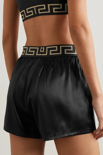 Shop Versace Jacquard-trimmed Stretch Silk-satin Shorts In Black