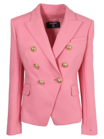 Shop Balmain Double Breasted Tailored Blazer In Pink