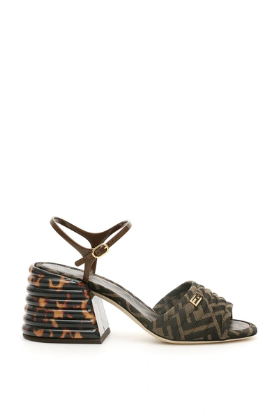 Shop Fendi Ff Motif Jacquard Sandals In Brown