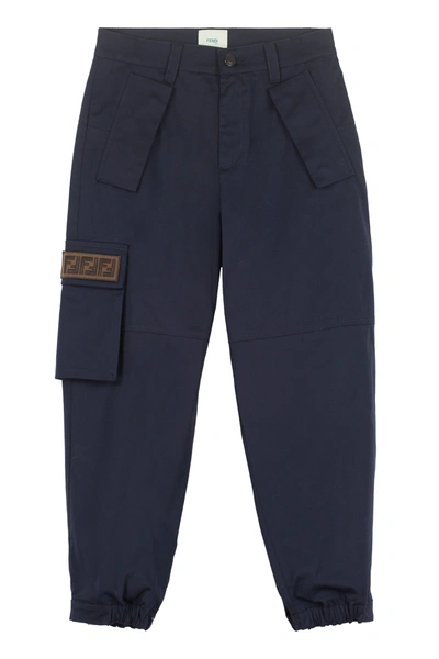 Shop Fendi Kids Ff Logo Patch Detail Pants In Navy