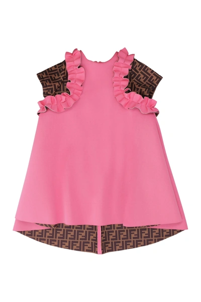 Shop Fendi Kids Ff Panelled Ruffled Dress In Pink