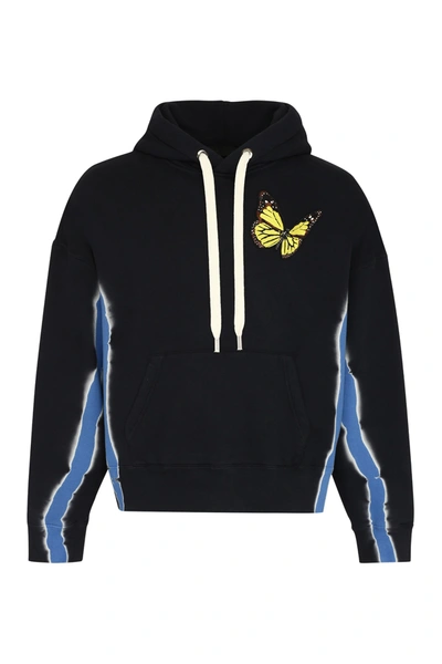Shop Palm Angels Butterfly Patch Drawstring Hoodie In Navy