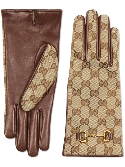 Shop Gucci Gg Supreme Gloves In Brown