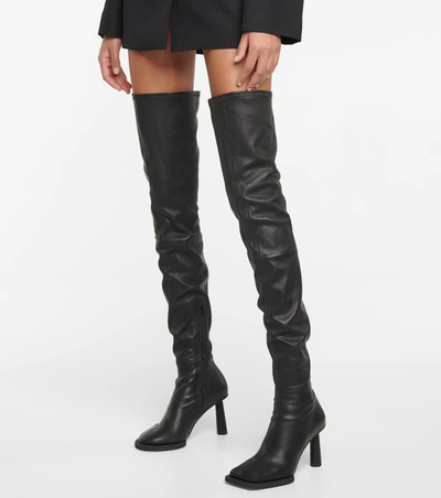 Shop Jacquemus Les Bottes Carré Ronds Leather Boots In 黑色