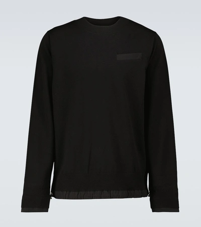 Shop Sacai Wool Crewneck Sweater In Black