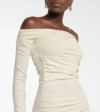 Shop Khaite Lydia Off-shoulder Midi Dress In White