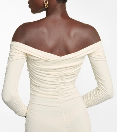 Shop Khaite Lydia Off-shoulder Midi Dress In White