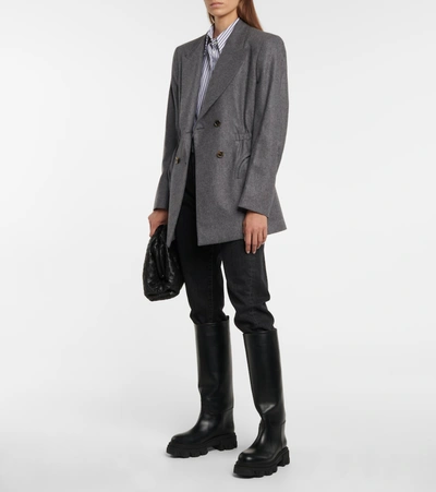 Shop Blazé Milano Cinched-waist Wool Blazer In Grey