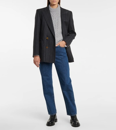 Shop Blazé Milano Striped Cashmere And Wool Blazer In Grey