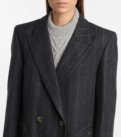 Shop Blazé Milano Striped Cashmere And Wool Blazer In Grey