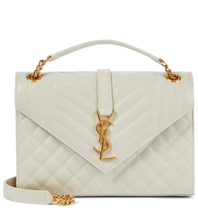 Shop Saint Laurent Envelope Medium Leather Shoulder Bag In White