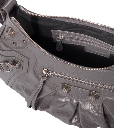 Balenciaga Green Leather Shoulder Handbag With Magnetic Closure And Metal Details In Grey