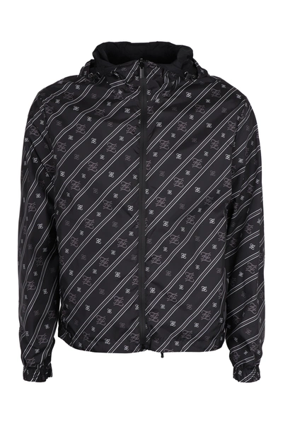 Shop Fendi Ff Karligraphy Striped Reversible Jacket In Black