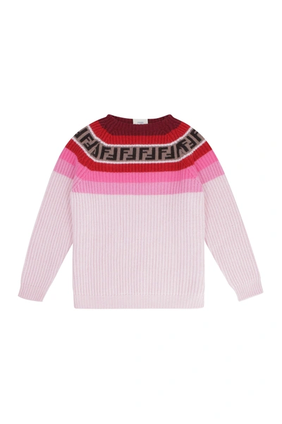 Shop Fendi Kids Striped Rib Knit Jumper In Pink