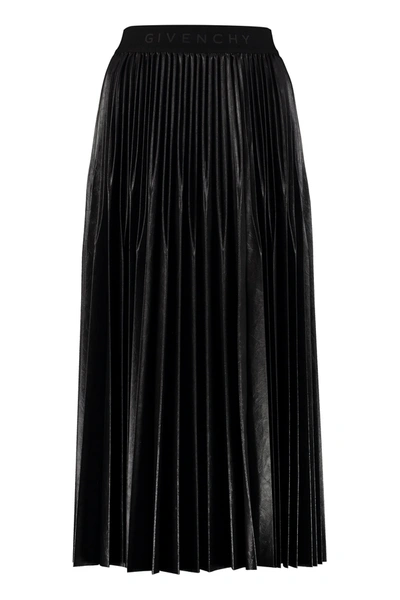 Shop Givenchy Pleated Midi Waistband Skirt In Black