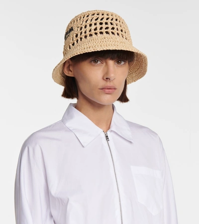 Prada Raffia Bucket Hat In Beige