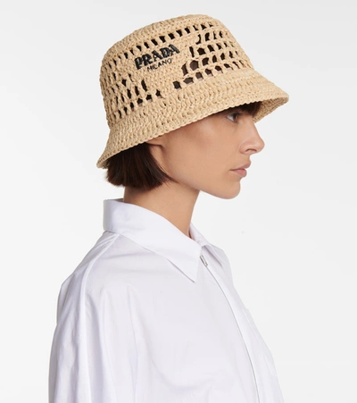Prada Raffia Bucket Hat In Beige