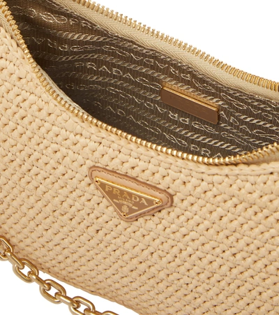 Prada Re-edition 2005 Small Raffia Shoulder Bag In Beige