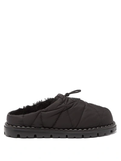 PRADA QUILTED NYLON AND SHEARLING BACKLESS LOAFERS 1434136