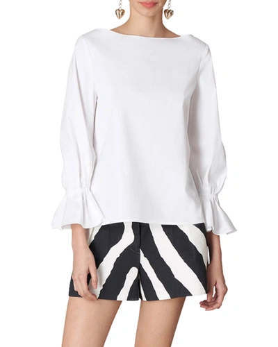 Shop Carolina Herrera Puff-sleeve Poplin Blouse In White