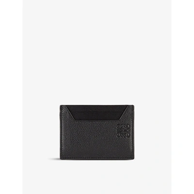 Shop Loewe Logo-embossed Grained-leather Card Holder In Black
