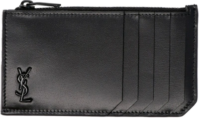 Shop Saint Laurent Tiny Monogram Fragments Zip Card Case In Black