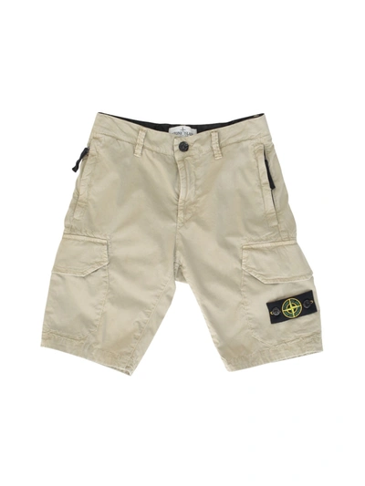 Shop Stone Island Junior Logo Patch Cargo Shorts In Beige
