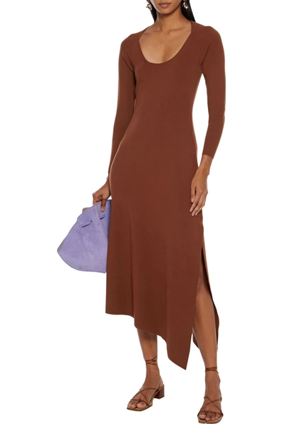 Shop A.l.c Harvey Asymmetric Stretch-knit Midi Dress In Brown