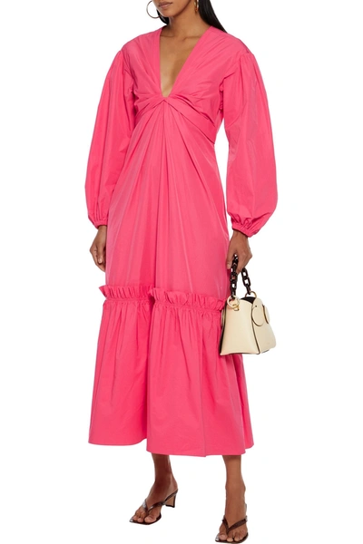 Shop A.l.c Irena Twist-front Taffeta Midi Dress In Bright Pink