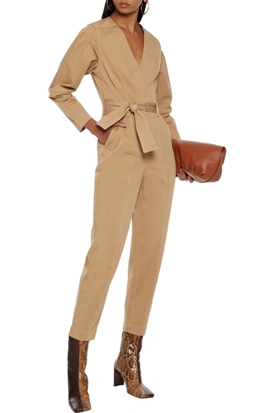 Shop A.l.c Cade Cropped Belted Cotton-blend Jumpsuit In Sand