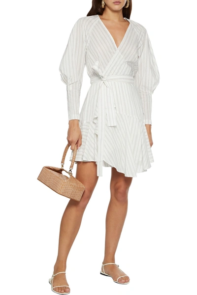 Shop A.l.c Enzo Striped Cotton-blend Poplin Mini Wrap Dress In White