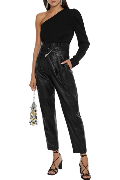 Shop Iro Husvik Belted Pleated Leather Tapered Pants In Black