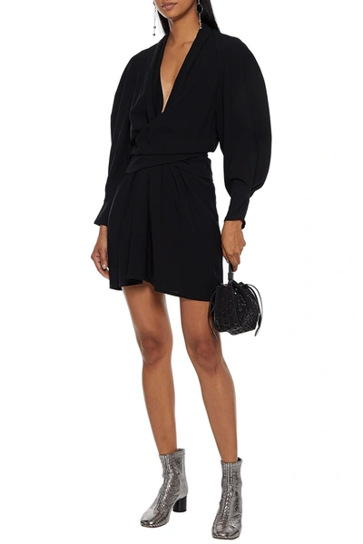 Shop Iro Gibral Crossover Pleated Crepe Mini Dress In Black