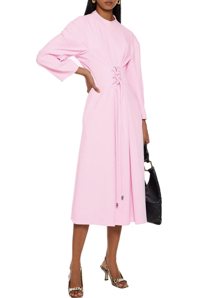 Shop Tibi Lace-up Twill Midi Dress In Baby Pink