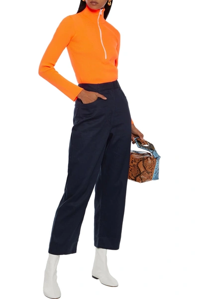 Shop Tibi Cotton-twill Wide-leg Pants In Midnight Blue