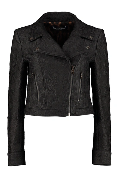 Shop Dolce & Gabbana Jacquard Biker Jacket In Black