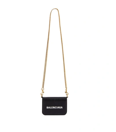 Shop Balenciaga Mini Leather Chain Wallet In Black