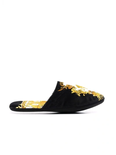 Shop Versace Medusa Renaissance-print Slippers In Black