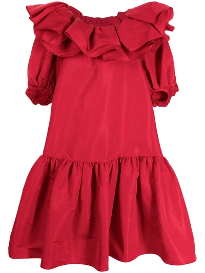 Shop Alexander Mcqueen Ruffle-detail Puff-sleeve Dress In Red