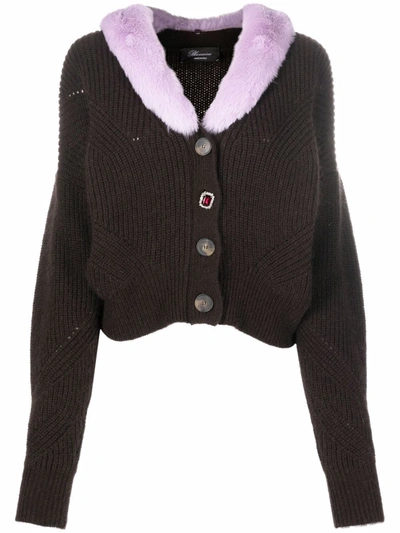 Shop Blumarine Faux-fur Collar Cardigan In Brown