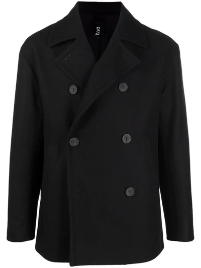 Hevo Double-breasted Wool Blend Jacket In Schwarz
