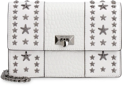 Shop Jimmy Choo Pyxis Studded Embossed Shoulder Bag In White