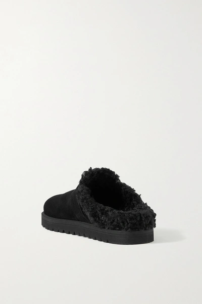 Shop Moncler Mon Faux Shearling-lined Suede Mules In Black