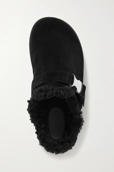 Moncler Mon Mule Suede Shearling-lined Slide Mules In Black