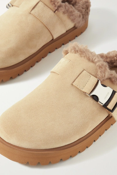 Mon Suede And Faux Shearling Slippers In Beige