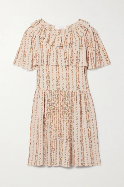 Shop See By Chloé Ruffled Floral-print Crepe De Chine Mini Dress In Pink