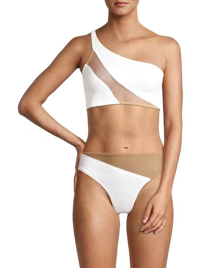Shop Norma Kamali Women's Snake Mesh Bikini Top In White