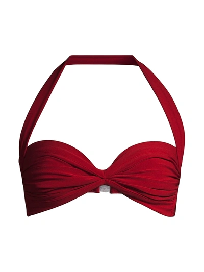 Shop Norma Kamali Women's Bill Ruched Halter Bikini Top In Red